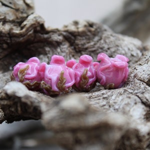 Lampwork Pink Rose Beads, Handmade Glass Rose Buds, Flower Glass Beads, Unique Rose Beads, 1 pc, MTO