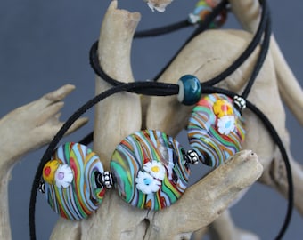 Lampwork Jewelry, Handmade Glass Necklace, One of A Kind,Glass Focal Beads Necklace, Unique Jewelry-Flower Garden