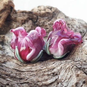 Lampwork Pink Rose Bead, Flower Glass Beads, Handmade Flower Beads, 1pc, SRA