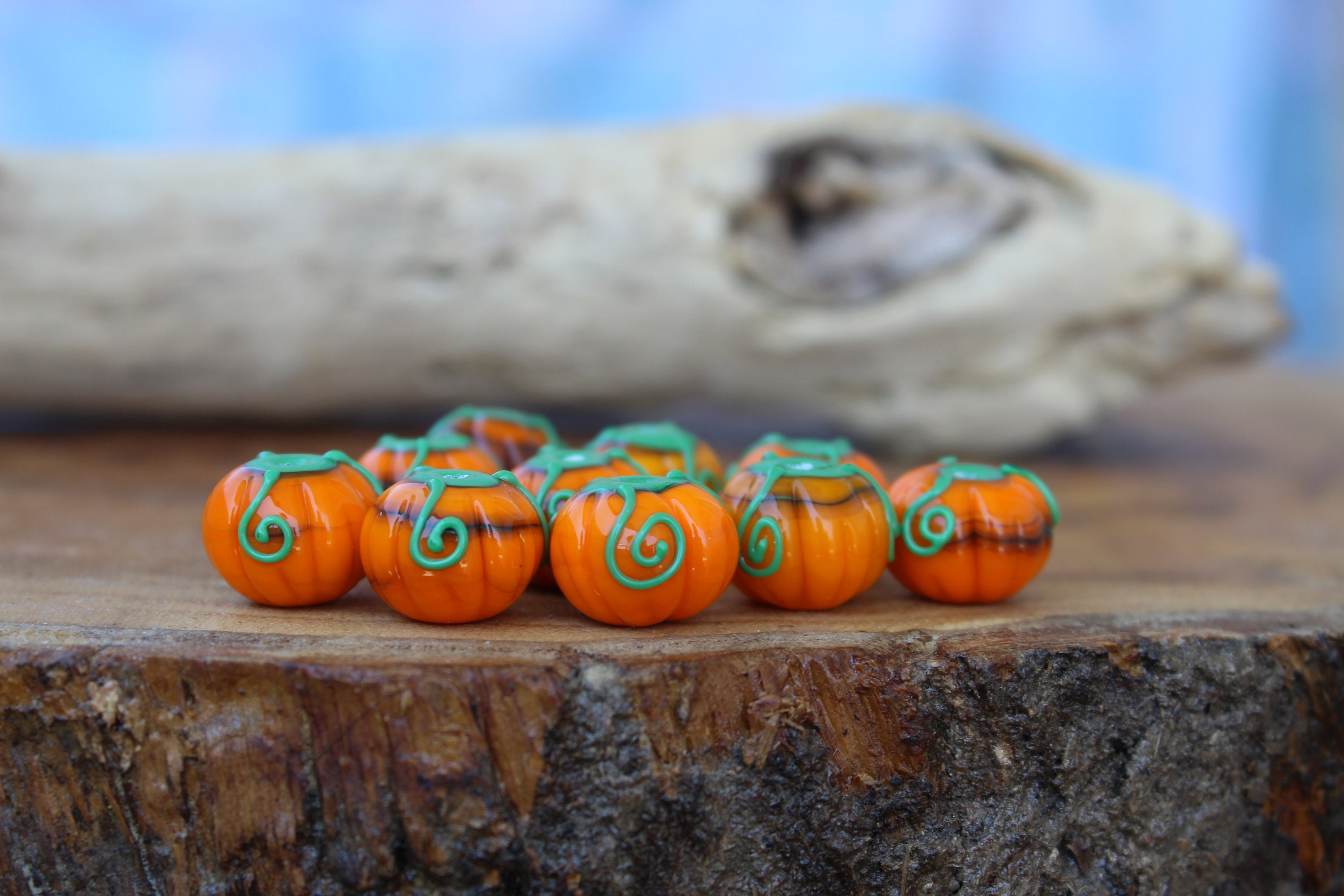 Lampwork Pumpkin Glass Beads Handmade Pumpkin Beads Lampwork Etsy