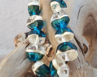 Beach Glass Beads, Lampwork Tropical Beads, Handmade Ocean Beads, 1 pc.