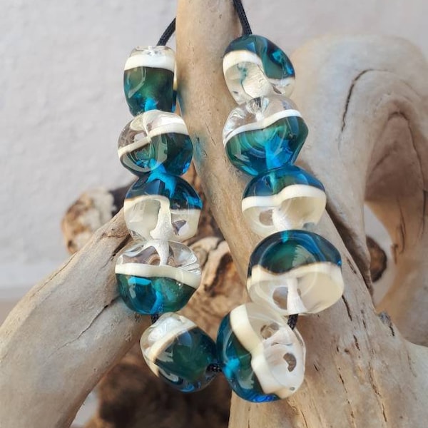 Beach Glass Beads, Lampwork Tropical Beads, Handmade Ocean Beads, 1 pc.