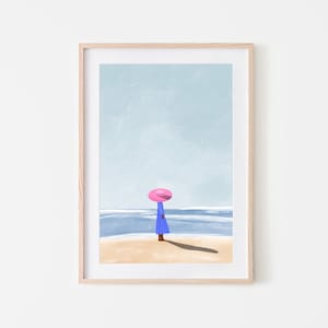 Vista sull'oceano, stampa artistica consapevole, poster sulla natura pacifica, illustrazione dell'oceano, disegno di donna, arte all'aperto, idea regalo per lei