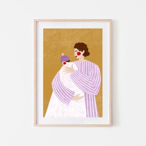 Die Frau mit dem Kleinen, Mutterschaft Kunstdruck, Mama Baby Poster, Frau Illustration, Kinderzimmer Kunst