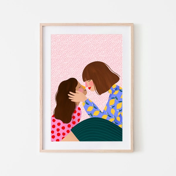 Mummy and Me, Motherhood Art Print, Mama Daughter Poster, Woman Illustration, Kids Room Art