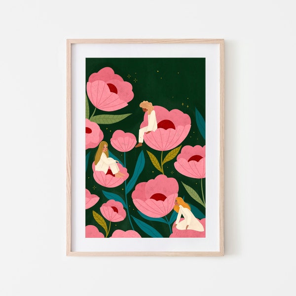 Habitat Art Print, Whimsical Illustration, Floral Art, Colourful Interior Styling