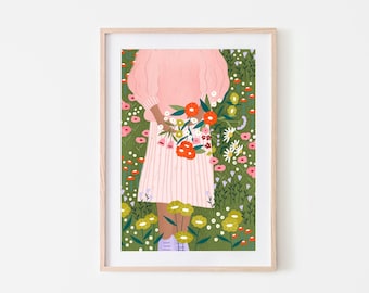 Flower Farm, Floral Art Print, Vibrant Botanical Art, Garden Poster, Plant Mum, Birthday Gift Idea