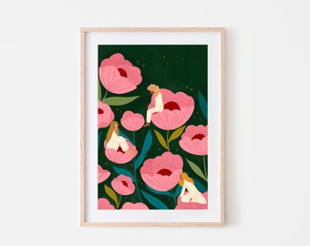 Habitat Art Print, Whimsical Illustration, Floral Art, Colourful Interior Styling