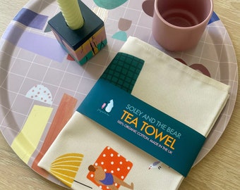 The Beach Organic Tea Towel, Illustrated Kitchen Towels, Colourful Home