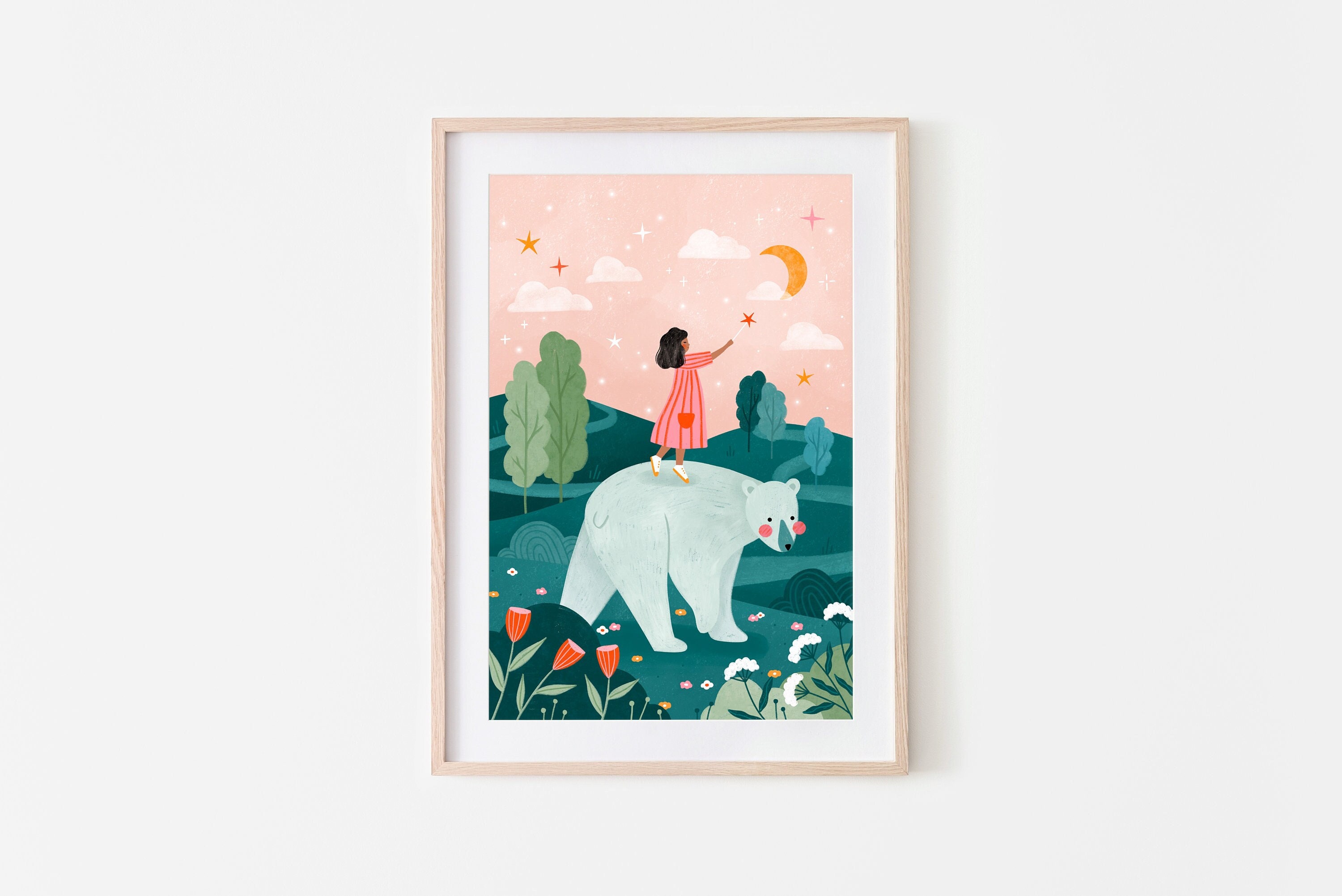 Make A Wish Art Print, Nursery Decor, Soley & Bear Illustration, Dreamy Kids Room, Boho Wall Art, Children’s Poster