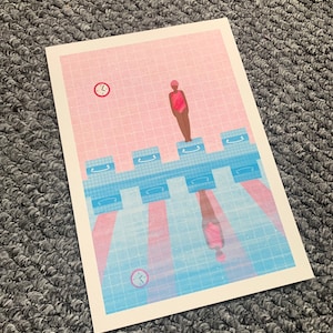 Swimming Pool, Colourful Art Print, Lido Poster, Girl Swimming Illustration, Modern Wall Art, Bold Pink Poster image 4