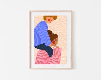 On Mum's Back Art Print, Mama Son Poster, Woman Illustration Kids Room Decor, On Mum's Back Wall Art Gift for Mom