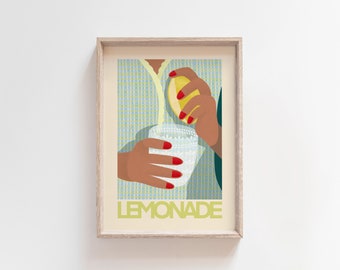 Lemonade, Colourful Art Print, Healthy food Illustration, Botanical Kitchen, Modern Poster, Vibrant Home Decor