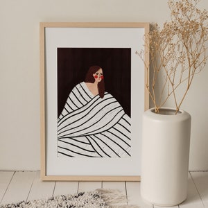 The Woman with the Black and White Stripes, Art Print, Minimal Portrait Illustration, Wall Art Decor image 3