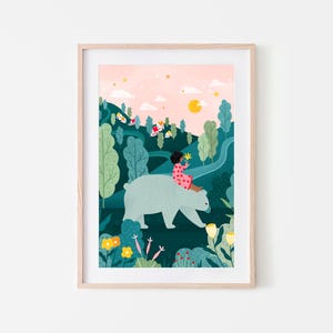 En el campo, decoración de guardería, ilustración de Soley & Bear, habitación infantil de ensueño, arte de pared boho, póster infantil