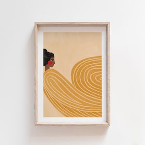 The Woman with the Yellow Dress, colourful Art Print, Stripes Print, Minimal Portrait Illustration, Wall Art Decor