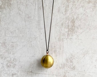 Vintage Brass Round Locket Necklace