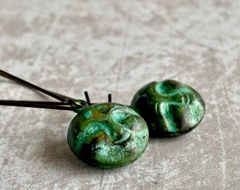 Moon Face Earrings | Verdigris Patina