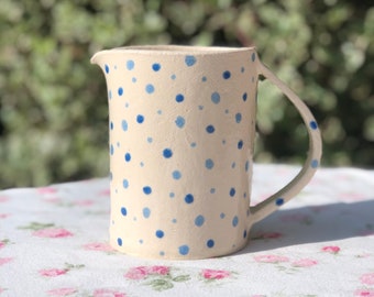 Hand Built Blue Spotty Ceramic Stoneware Jug / Blue Spotty Jug / Flower Jug