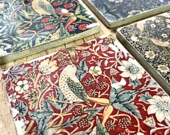 Handmade Concrete Coaster Set: William Morris Strawberry Thief Style