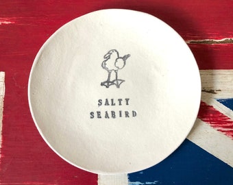 Handmade ‘salty seabird’ Stamped  Clay Ring Dish / Decorative Plate /  Gift / Personalised/