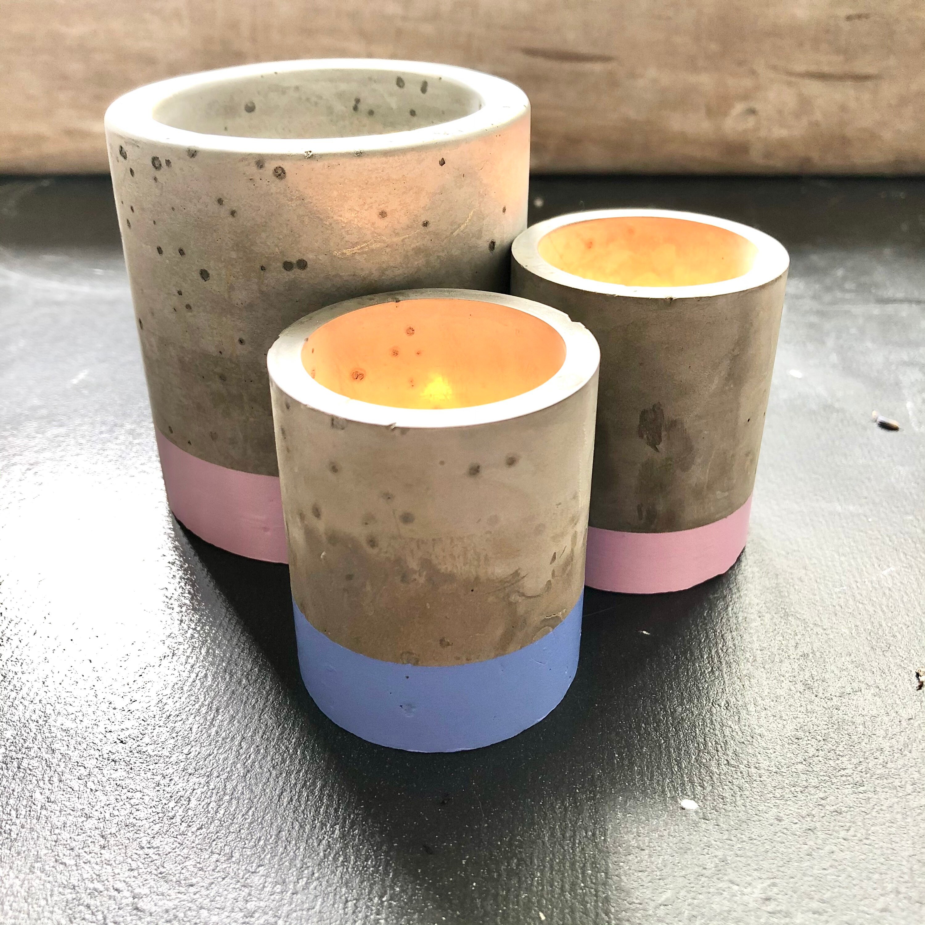 Unique Concrete Tea Light Holders l soft pastel colours l Etsy