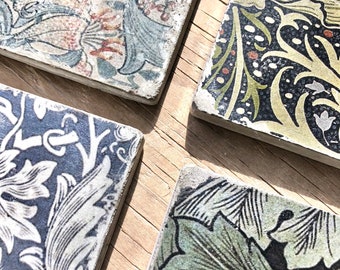 Handmade Concrete Coasters Set / Shabby Chic / William Morris Style  / Coasters With Holder