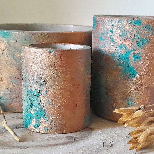 Unique Concrete Copper Patina Verdigris Effect Planter / home decor /  Gift /