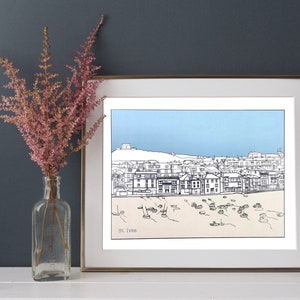 FREE UK POSTAGE / St Ives Print / Line Drawing / Coastal Art / Gift image 1