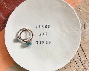 Delicate Handmade Rings and Tings Clay Dish / Ring Holder / Wedding Present / Gift /