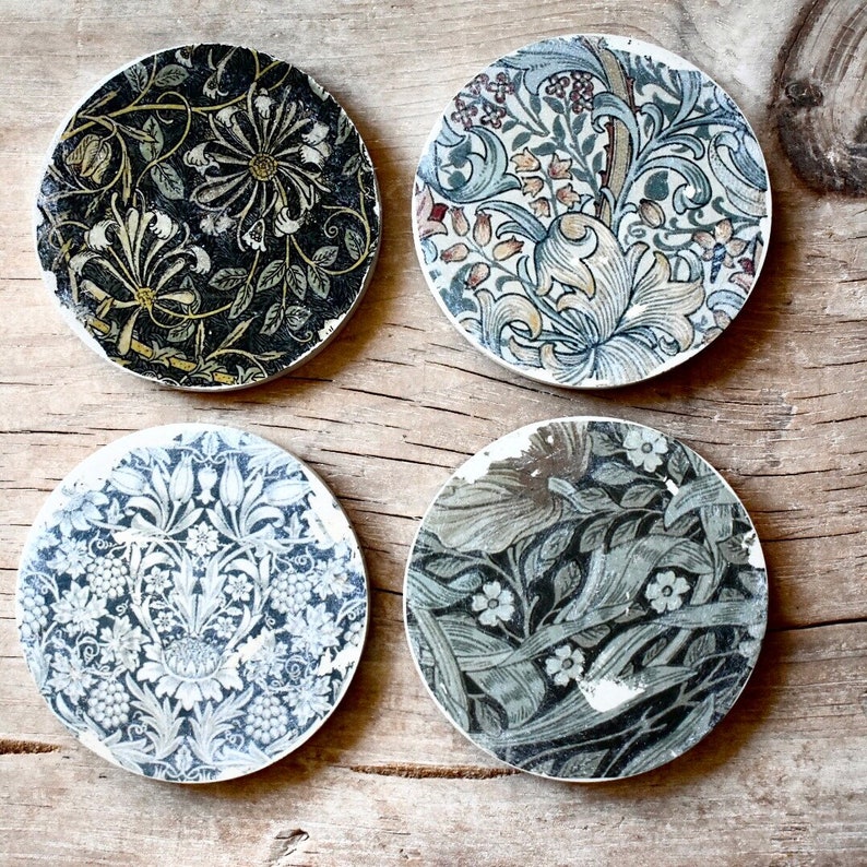 Handmade Concrete William Morris Style Design Coaster Set / Concrete Coaster Set / Coasters With Holder image 7