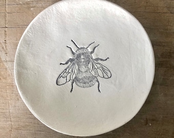 Handmade Bumble Bee Stamped Clay Ring Dish / Personalised / Jewellery Holder/ Wedding Gift