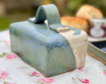 Hand Built Ceramic Butter Dish  / Coastal Glaze / Butter Tray /Ceramic Serving Plate