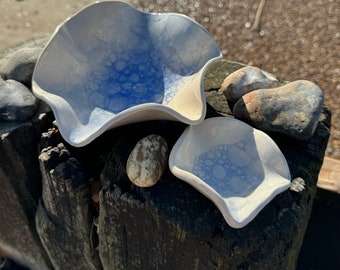 Organic Shaped Platter / bubble glaze / Chips and Dips Serving Platter / Serving Platter /Ceramic Serving Plate /blossom bowl