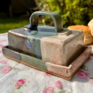 Hand Built Ceramic Butter Dish  / Coastal Glaze / Butter Tray /Ceramic Serving Plate