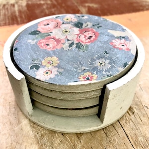 Handmade Concrete Floral Coaster Set / Gift / Home Decor