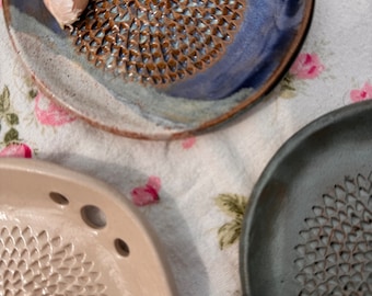 Handmade Ceramic Garlic Grater /  Herb Stripper/ Functional Pottery / Garlic Pulper /Spoon Rest