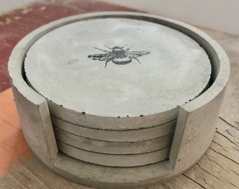 Handgemaakte Bumble Bee betonnen onderzetterset met optionele houder