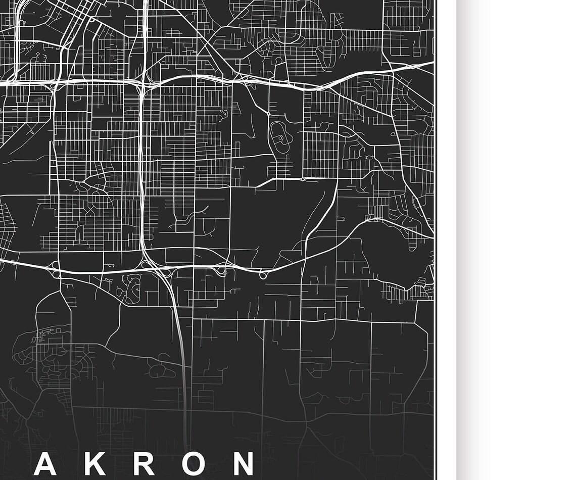 AKRON Ohio. City Map. Printable Road Map. Affordable Wall Art. | Etsy