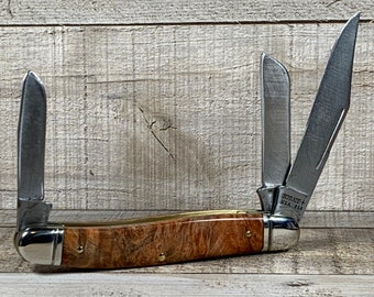 Schrade 858 Lumberjack Knife with Stabilized, Dyed, Buckeye Burl Wood Handles