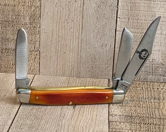 Schrade Old Timer 8OT Senior Stockman Knife with Smooth Amber Bone Handles