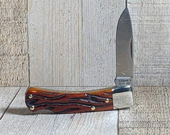 Schrade 3OT Bearhead Lockback Knife with Amber Wormgroove Bone Handles