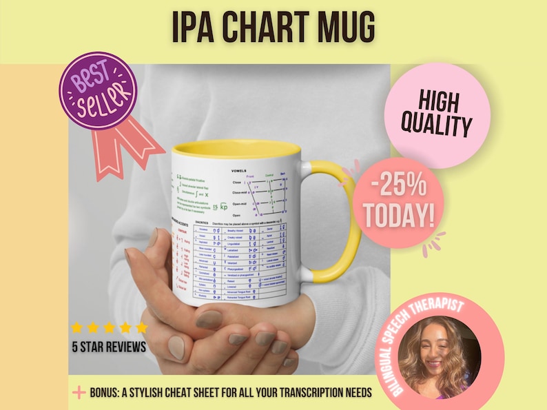 Tabla del alfabeto fonético internacional en una taza de color pastel, regalo de lingüística imagen 1