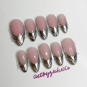chrome 3d gel art press-on nails