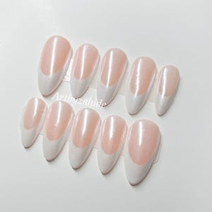 chrome french tip press-on nails
