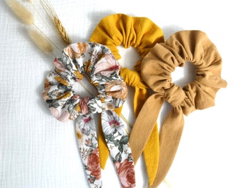 Foulchie / chouchou foulard / élastique cheveux double gaze coton imprimé nature / fleurs