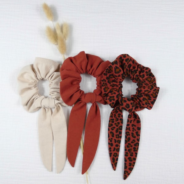 Foulchie / chouchou foulard / élastique cheveux coton double gaze imprimé nature / fleurs automne