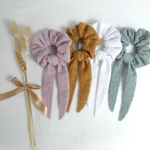 Foulchie / chouchou foulard / élastique cheveux en double gaze brodé