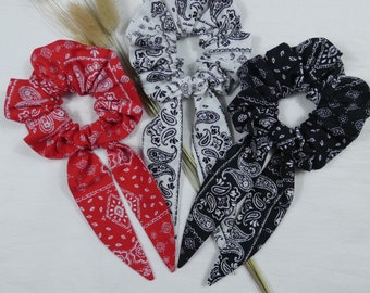 Foulchie / chouchou foulard / élastique cheveux imprimé bandana blanc / rouge / noir