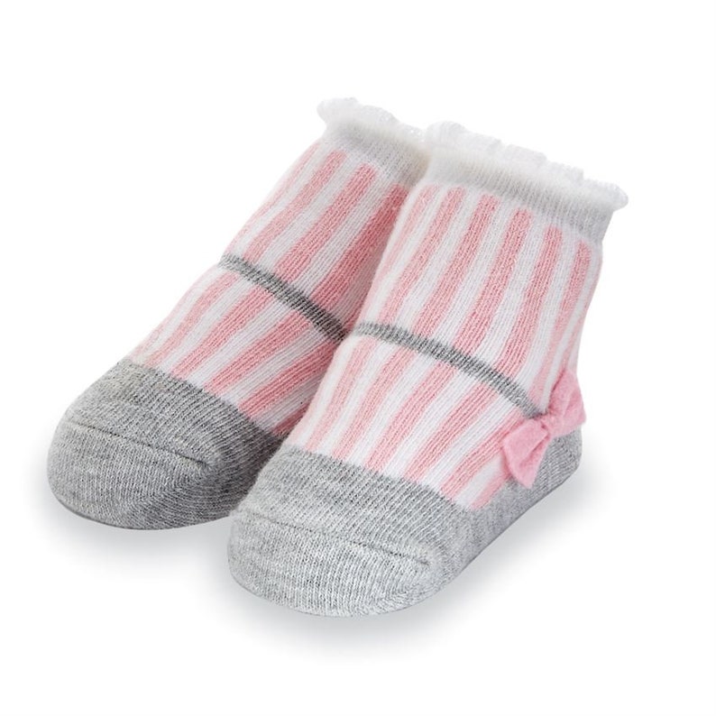 Baby Sock Girls Pink Sock Baby Girls Pink Stripe Bow Sock Etsy